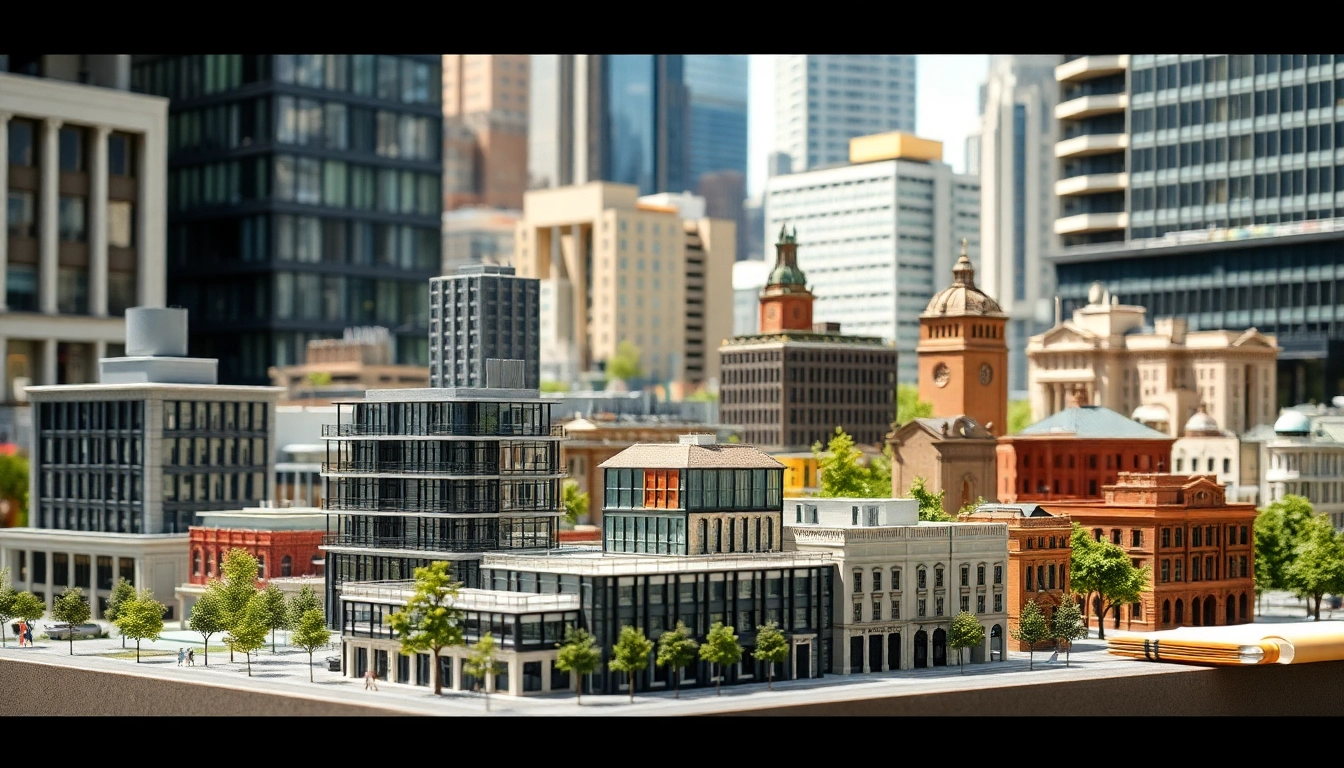 Architekturmodellbau Aachen: Detailliertes Modell im urbanen Designstudio mit Architektur-Elementen.