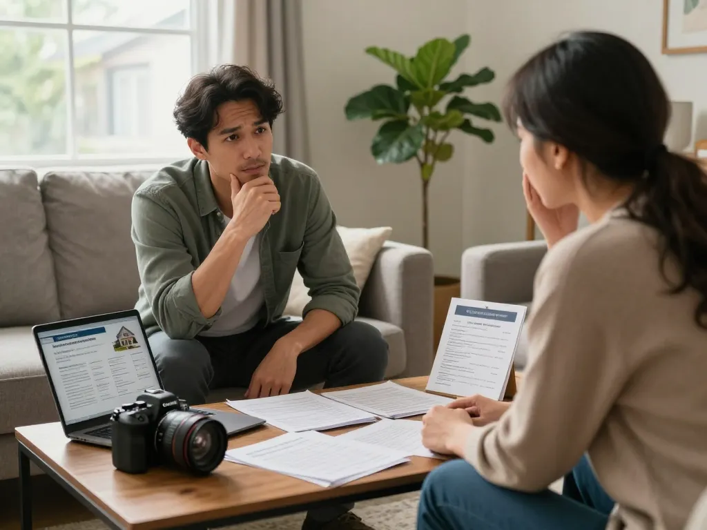 We buy houses for cash meeting between a buyer and homeowner in a cozy living room.