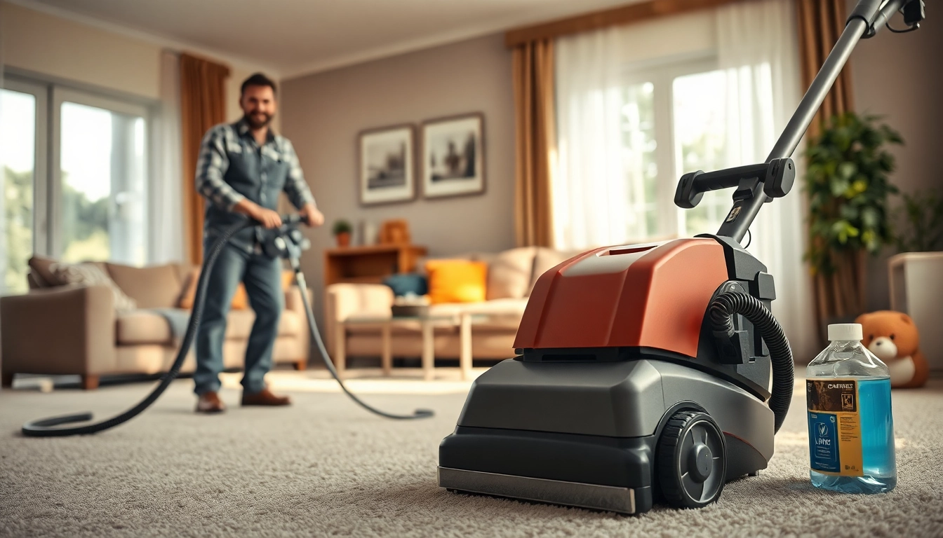 Experience exceptional carpet cleaning specials with a technician in a cozy living room.