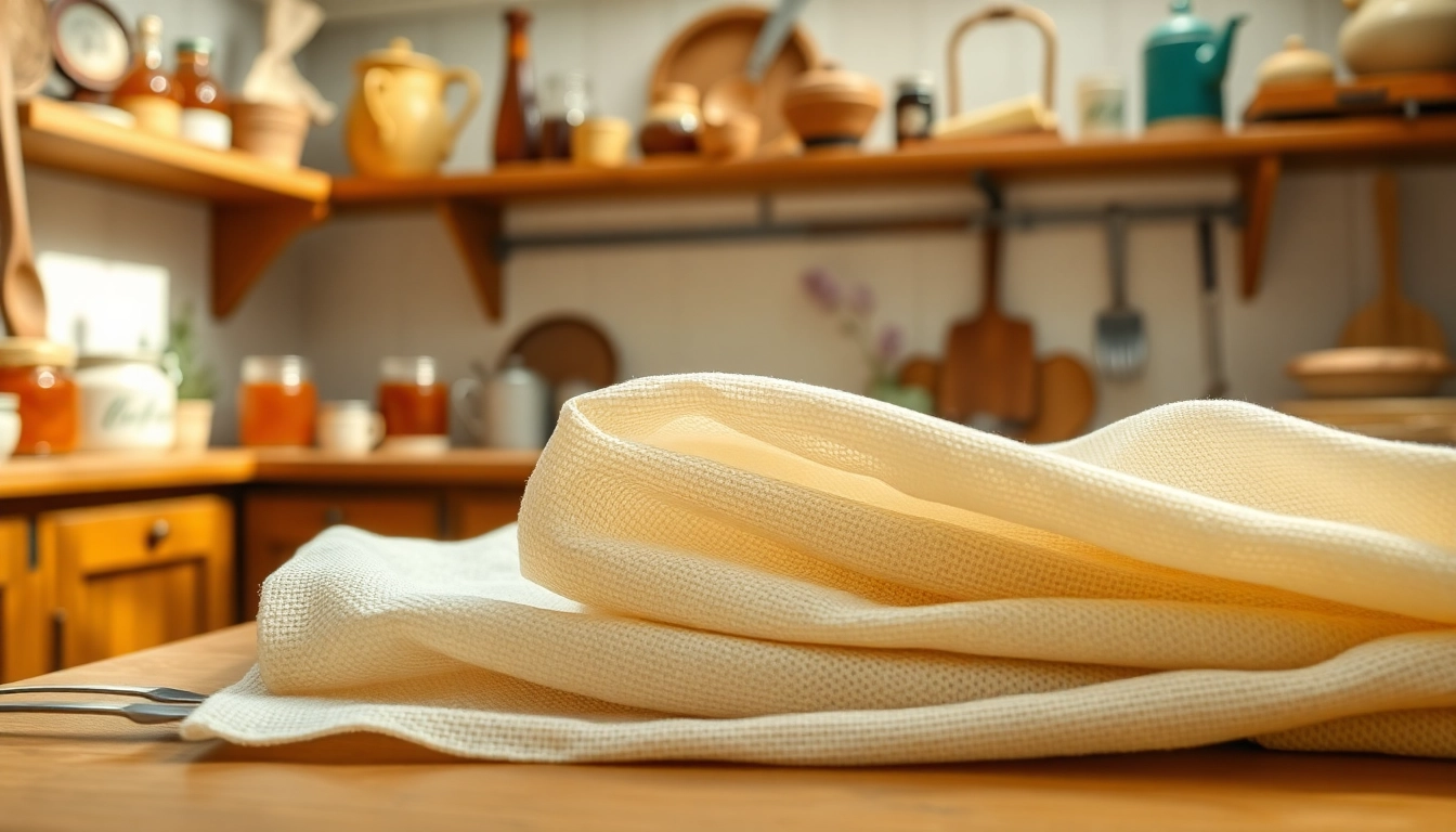 Folding kaasdoek in a rustic kitchen, showcasing its versatile culinary use.