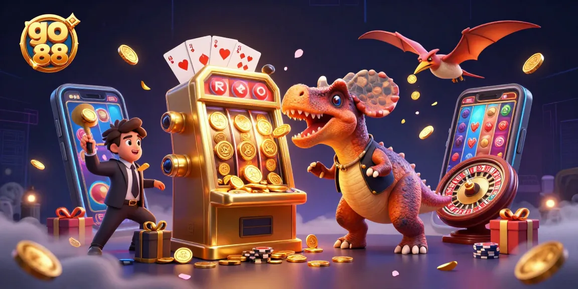 Watch the go 88 pachycephalosaurus hit the jackpot with golden coins erupting from a slot machine.