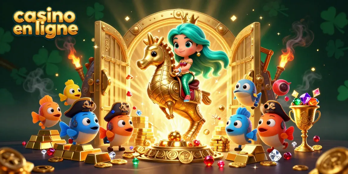 Un jeu captivant de casino en ligne illustrant une princesse sirène et un hippocampe doré entourés de trésors scintillants