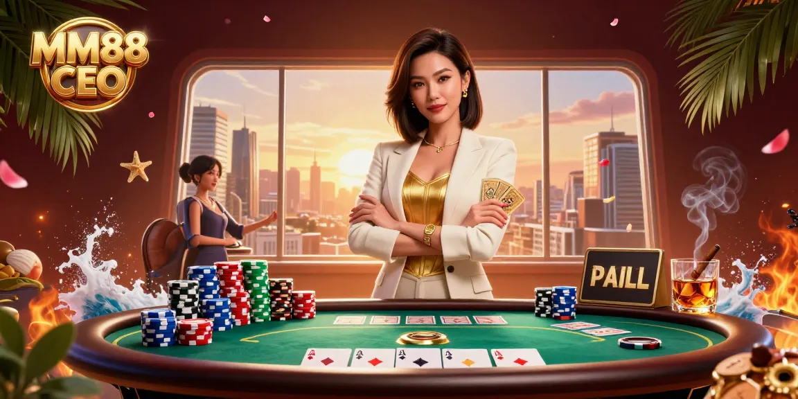Experience the thrill of gambling with MM88 CEO, showcasing a powerful businesswoman in a glamorous casino setting.