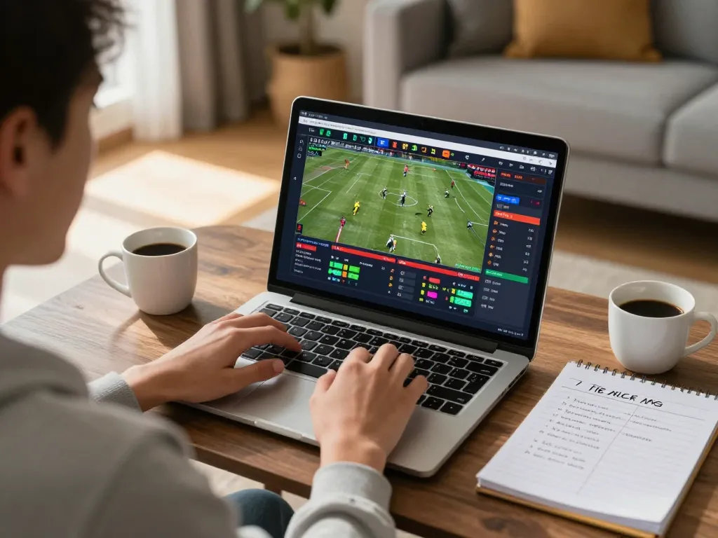 Action-packed homepage scene of trang chủ fly88 featuring a sports betting interface on a laptop, emphasizing strategic gameplay.