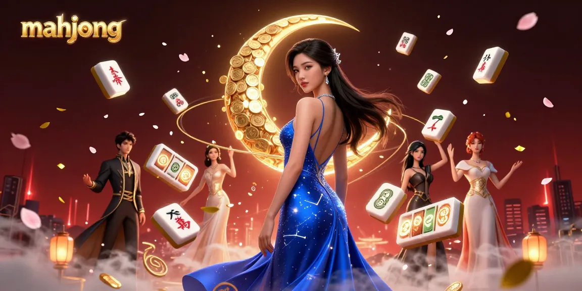 Engage in mahjong with an elegant Asian woman amidst dynamic slot reels and festive elements in a vibrant casino scene.