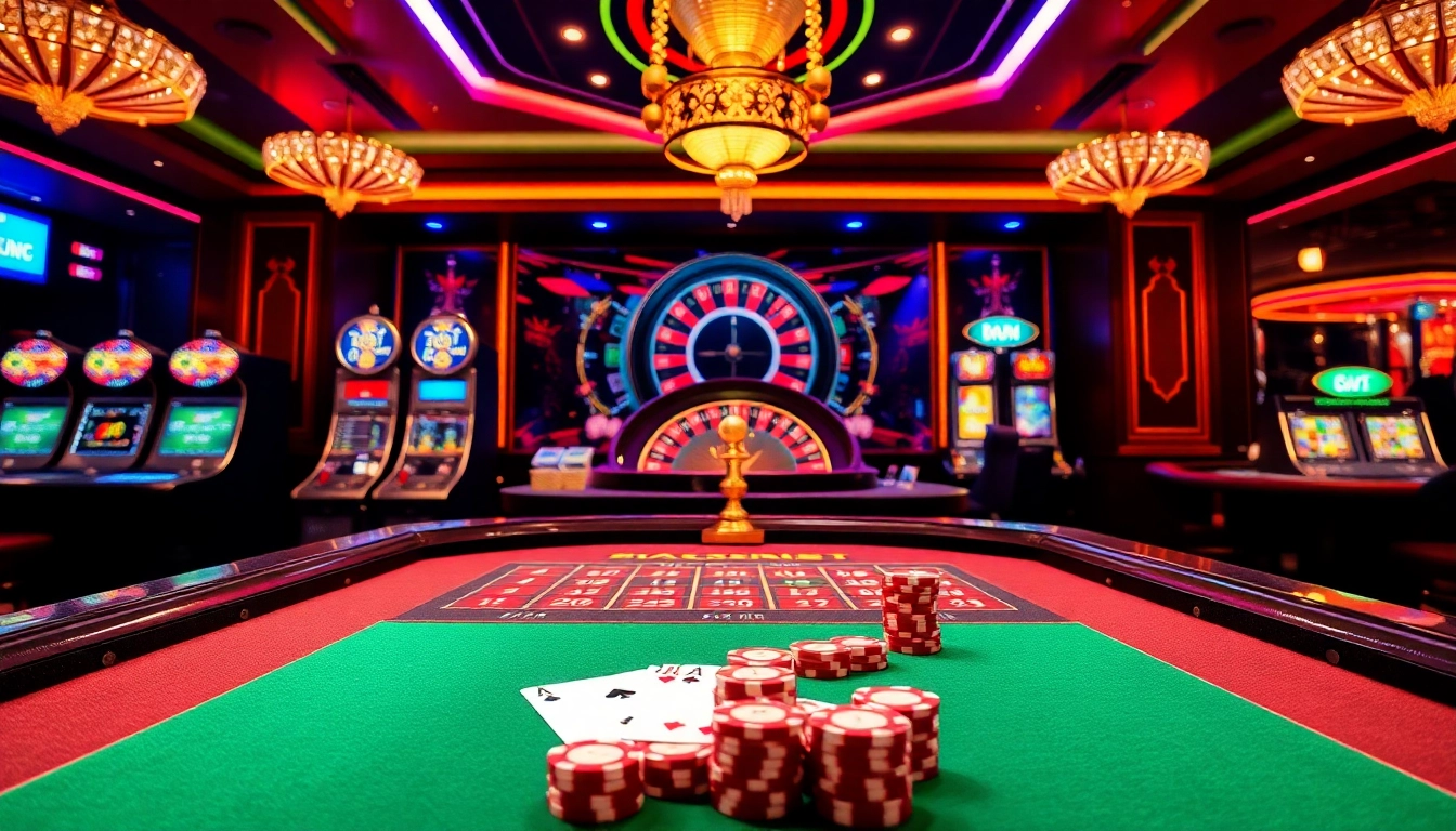 Experience the thrill of casino mm88 with a vibrant baccarat table, shimmering chips, and an exciting casino atmosphere.