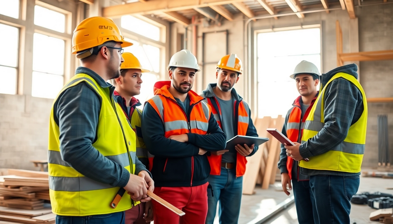 Engaged apprentices in construction apprenticeship training actively learning new skills on-site.