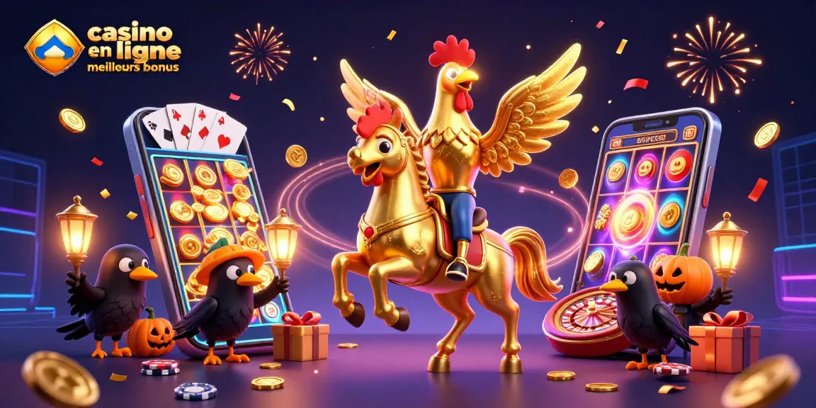 Profitez des meilleurs bonus de casino en ligne avec cette scène festive et dynamique de jeux de casino.