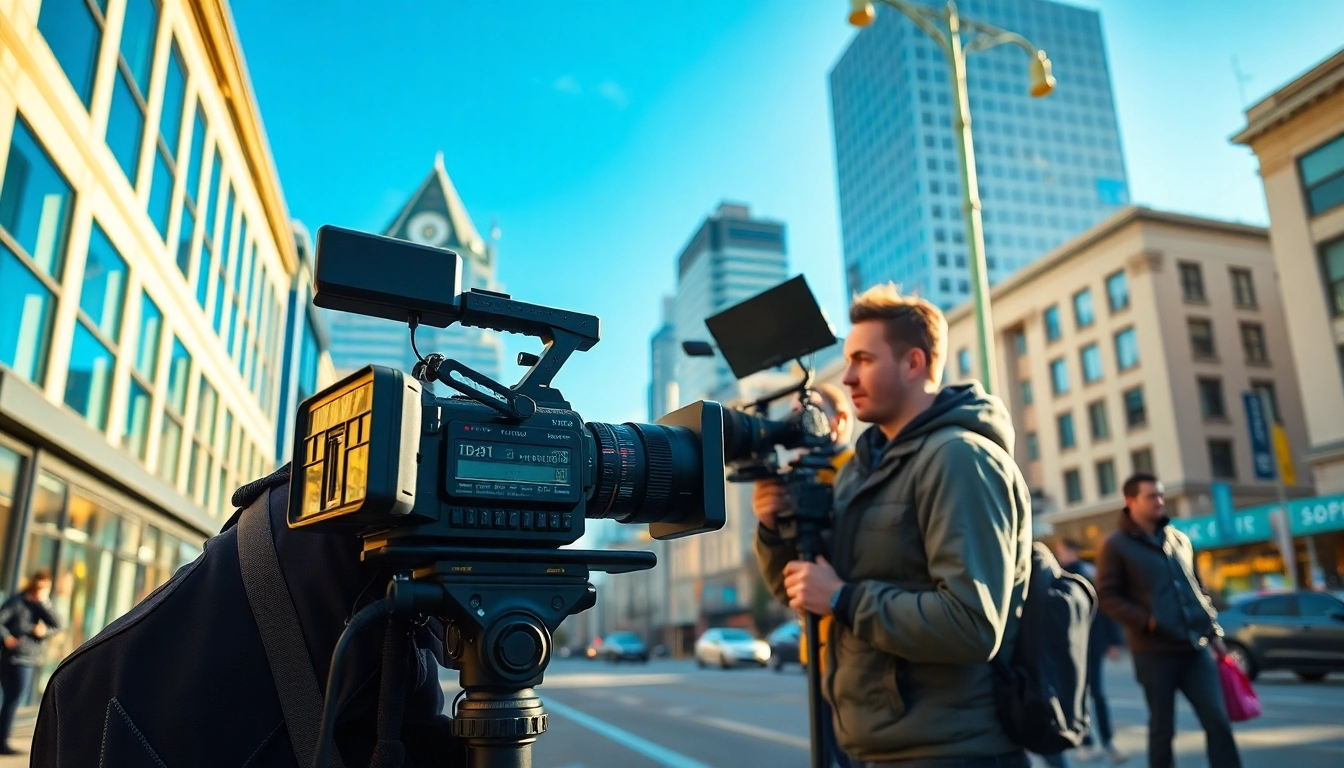 Filming scene by edmonton production companies showcasing vibrant urban setting.