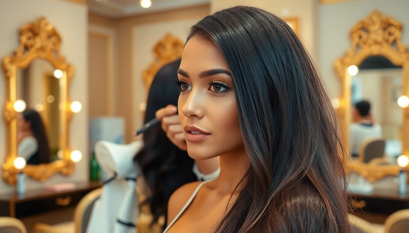 Sew in weft hair extensions showcased on a model in a salon, highlighting their quality and styling.