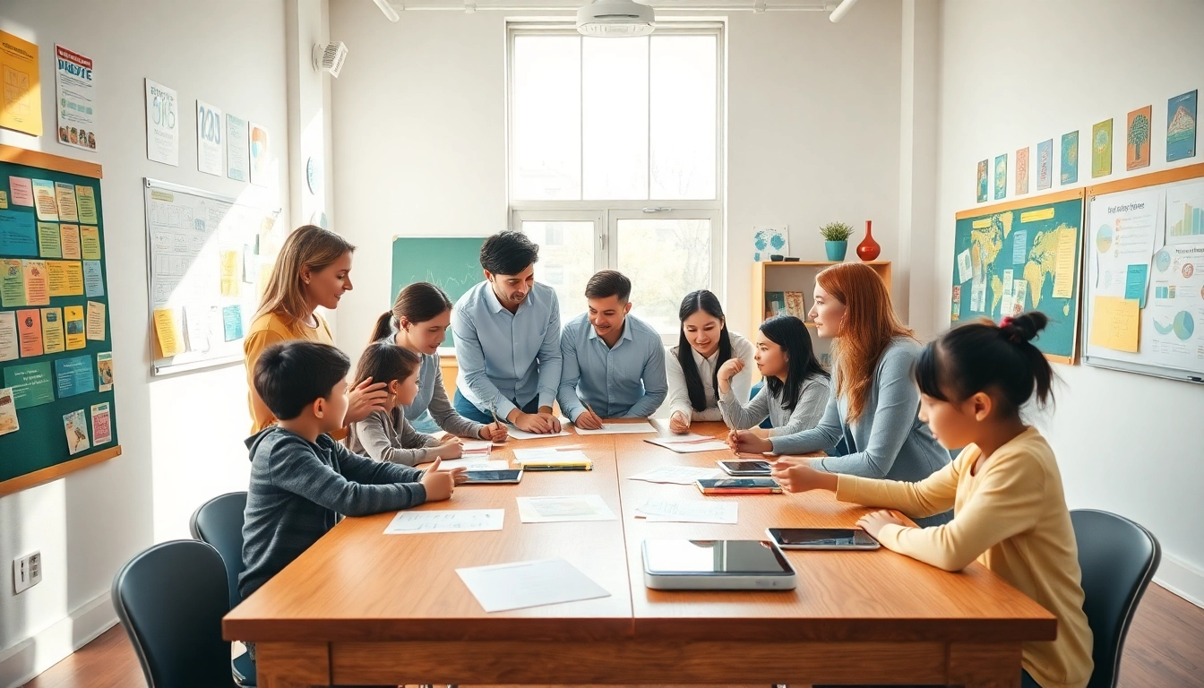 Engaging classroom scene symbolizing Education with diverse students collaborating.