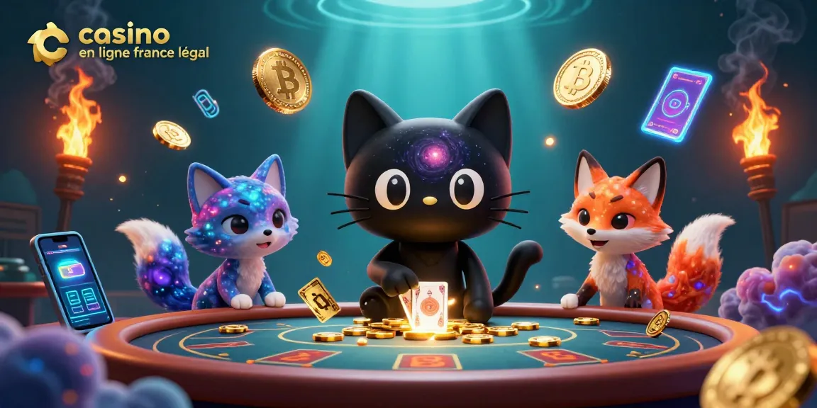 Jouez légalement sur un casino en ligne France légal avec une illustration captivante de personnages de casino et des éléments de jeu.