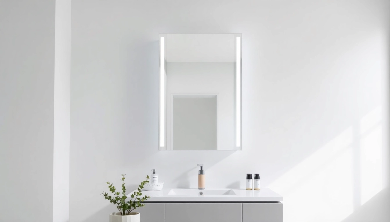 sonni Spiegelschrank im eleganten Badezimmer mit LED-Beleuchtung und modernen Designelementen.