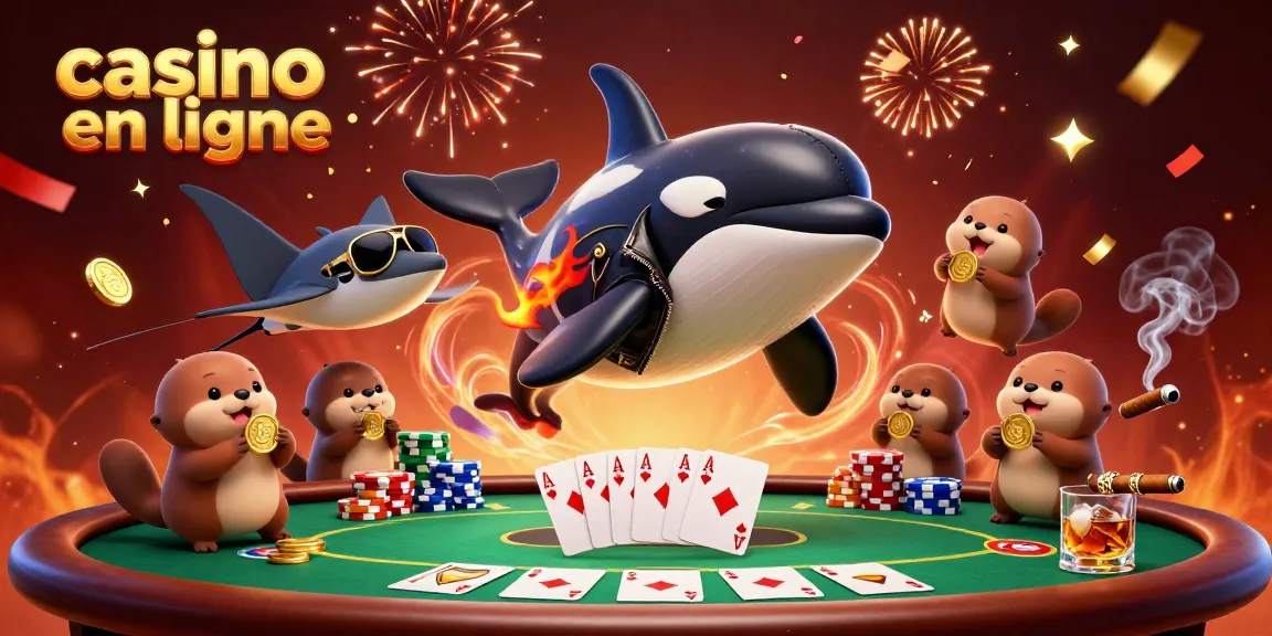 Le casino en ligne présente un orque en cuir, une raie et des loutres flottantes avec des pièces d'or.