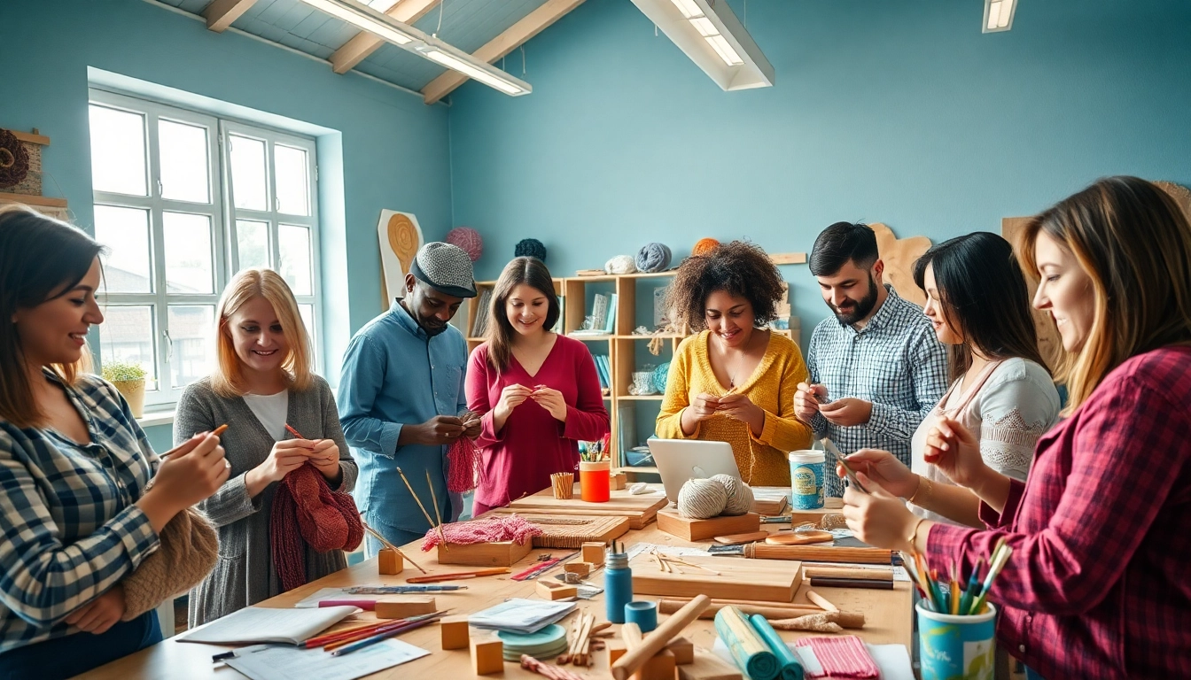 Participants thriving in a craft trainee program, showcasing tools and techniques in an energetic workshop.