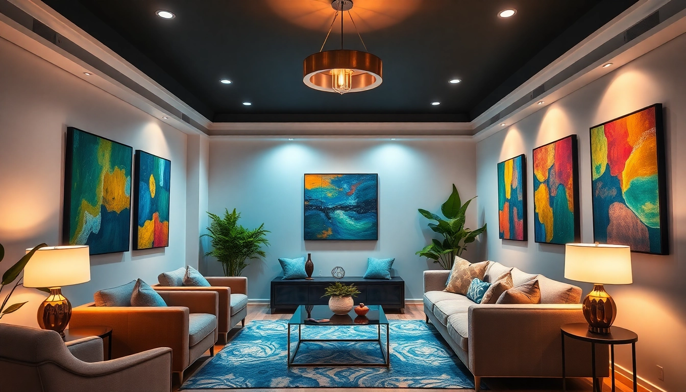 Sleek illumination transforming a modern living room with elegant lighting fixtures.