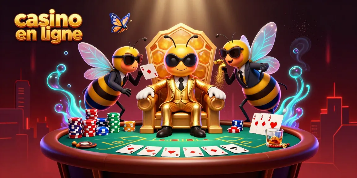 Illustration captivante d'un casino en ligne avec le boss bourdon et les jeux de poker