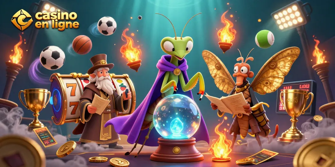 Illustration d'un casino en ligne avec une grenouille devin et des éléments de jeux dynamiques.