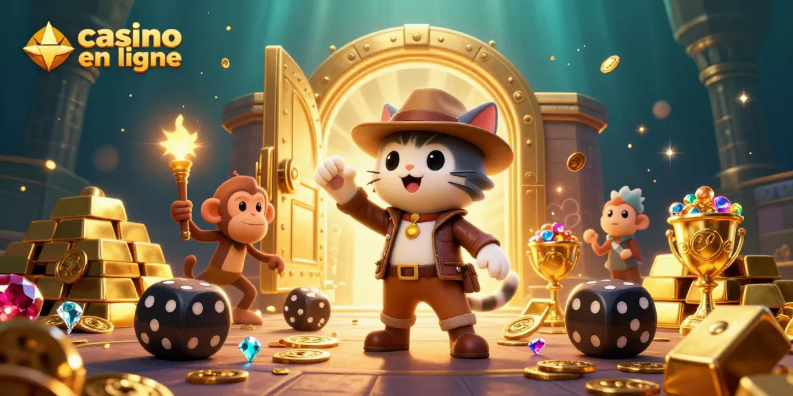 Explorez le monde du casino en ligne avec un chat archéologue et un singe éclairant des trésors dorés.