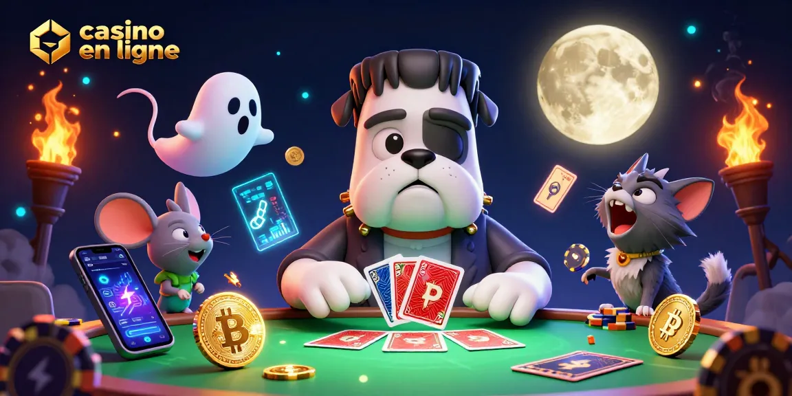 Jouez au casino en ligne avec notre illustration animée des personnages uniques et des éléments de jeu captivants.