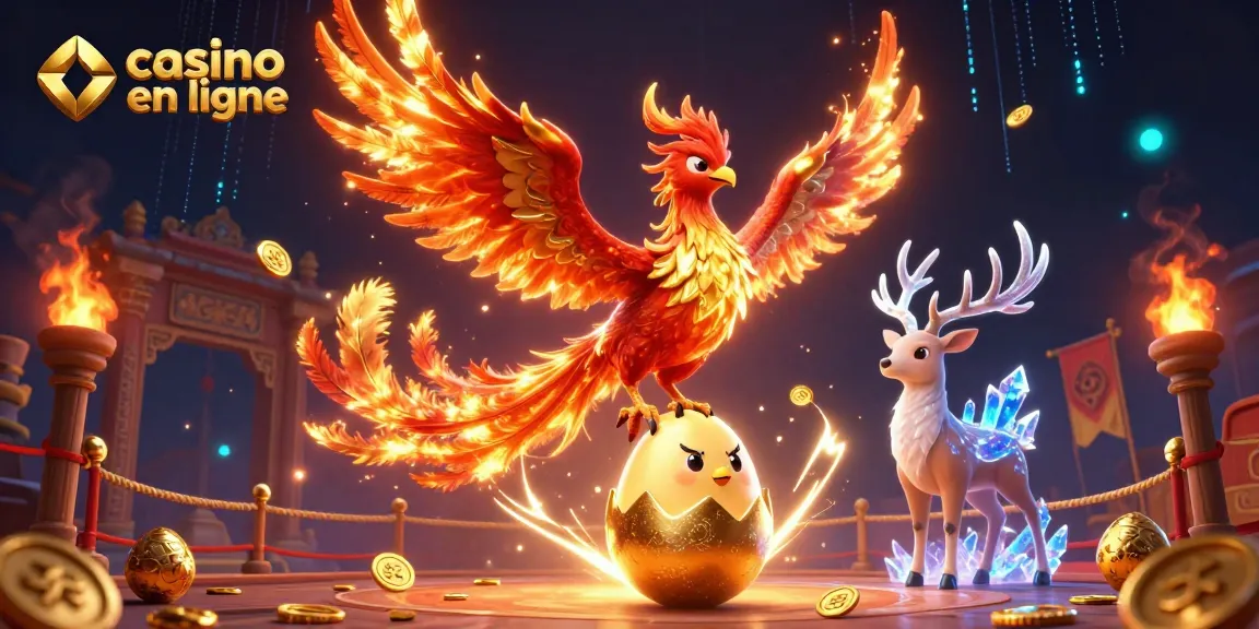 Jeux captivants sur casino en ligne avec le phoenix flamboyant et des éléments de pari.