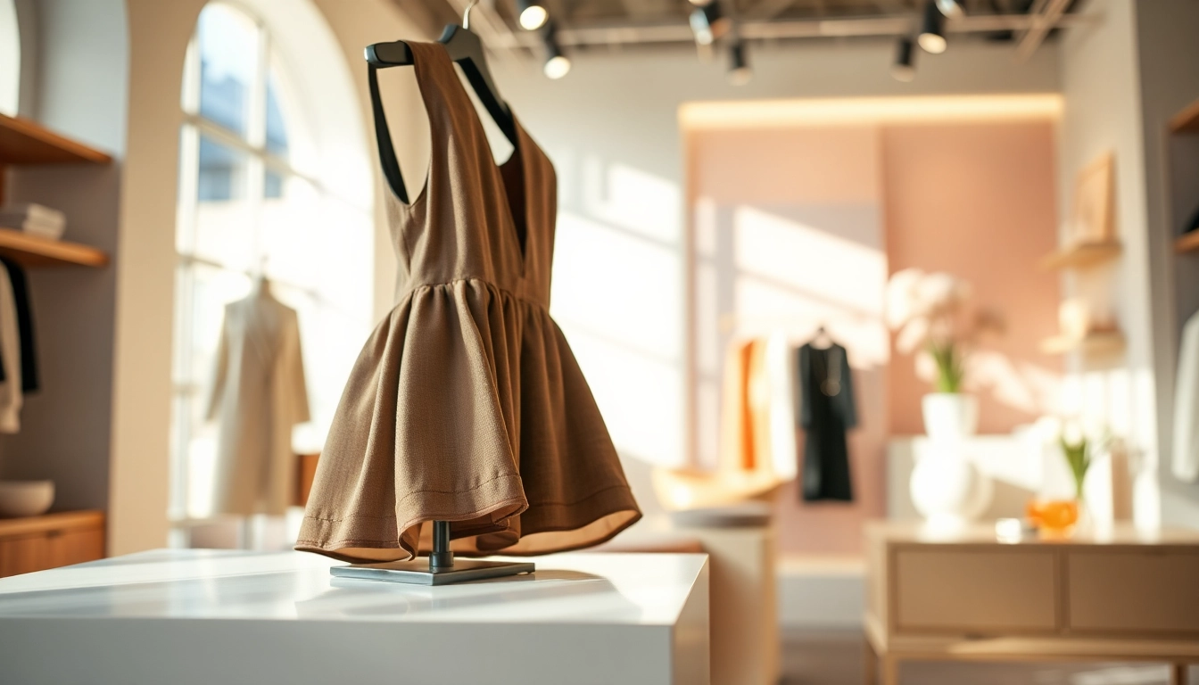 Showcase of a Rivelle clothing piece in a elegant setting, highlighting sophistication.