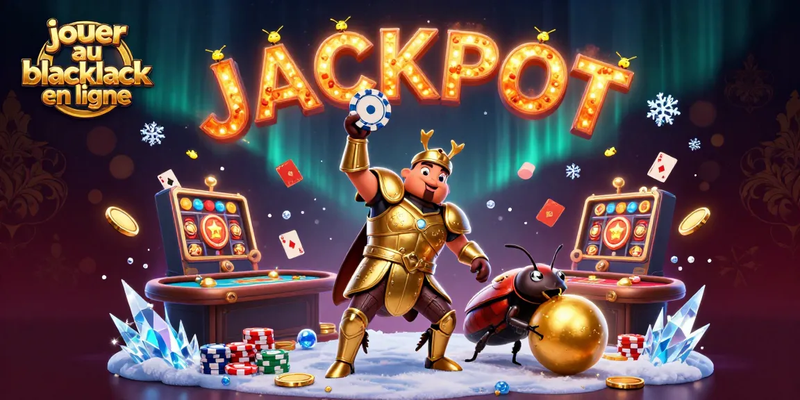 Jouer au blackjack en ligne avec une ambiance festive, personnages 3D captivants et éléments de casino scintillants.