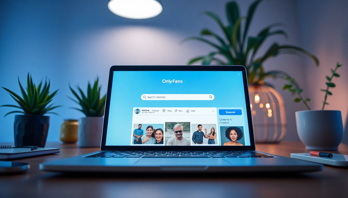 Find OnlyFans accounts using a modern digital interface in a stylish workspace.