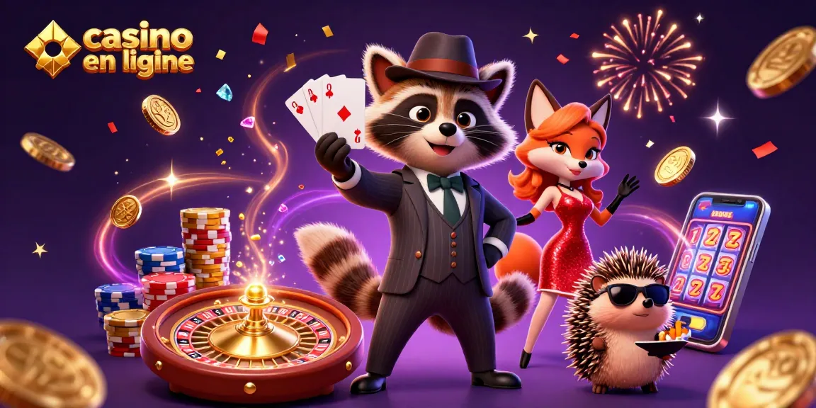 Plongez dans l'univers des jeux avec casino en ligne, une illustration captivante de personnages animés et de jeux de casino.