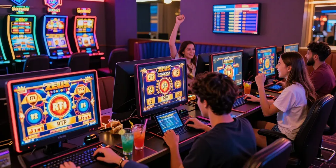 Players enjoying slot zeus games in a vibrant online casino atmosphere.