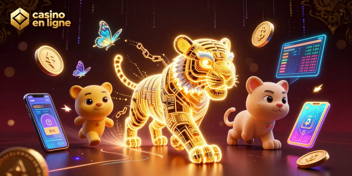 Découvrez le casino en ligne avec un tigre doré et des pièces de crypto-monnaie lumineuses