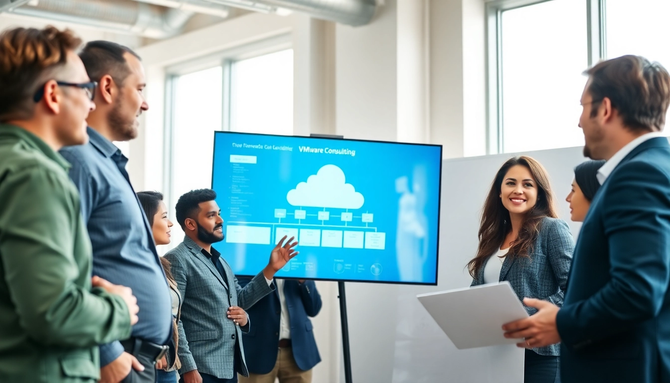 Enhance VMware Consulting services with a professional team collaborating on cloud solutions.