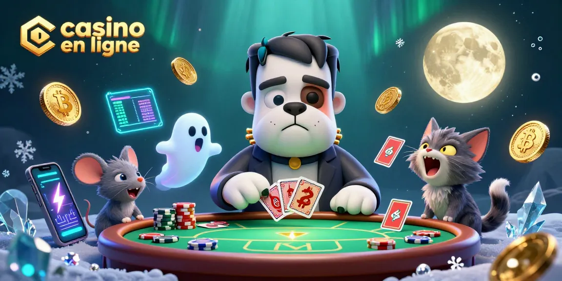 Jouez au casino en ligne avec un bulldog Frankenstein partageant des cartes dans une scène dynamique pleine de détails.