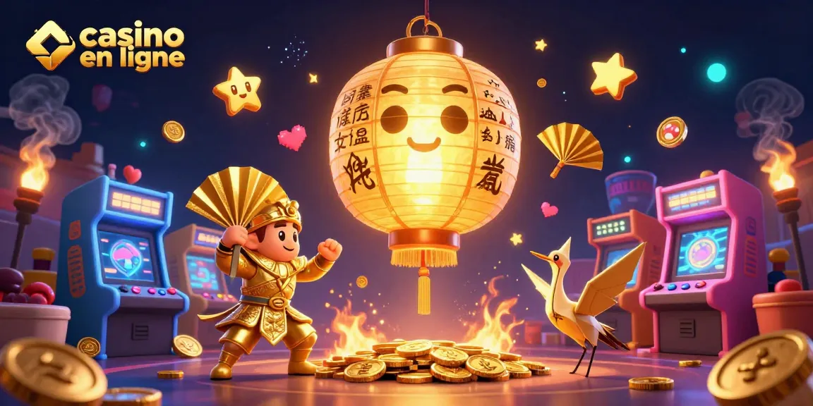Découvrez une scène de casino en ligne avec un esprit lantern géant et des machines à sous colorées illuminées.