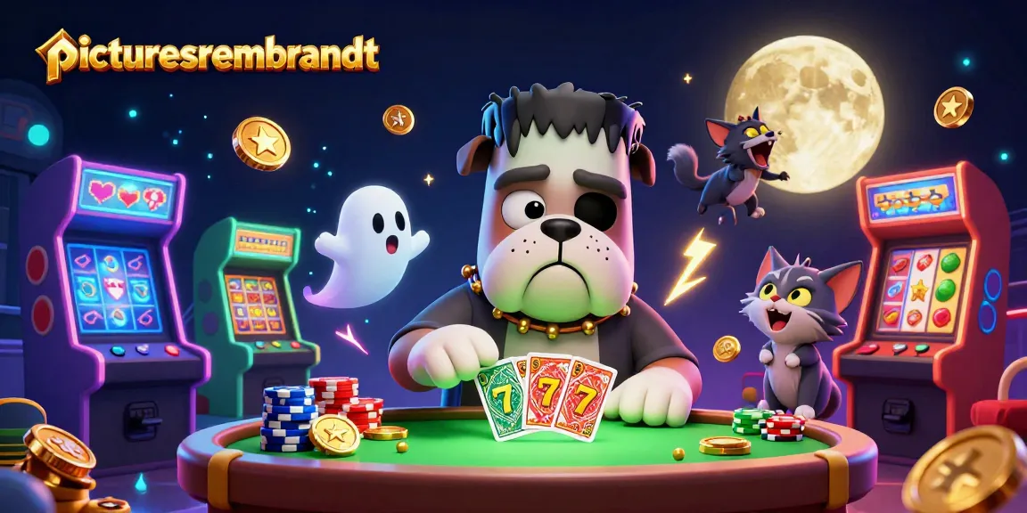 Gamer jackpot di situs picturesrembrandt dengan karakter slot klasik dan mesin arcade.