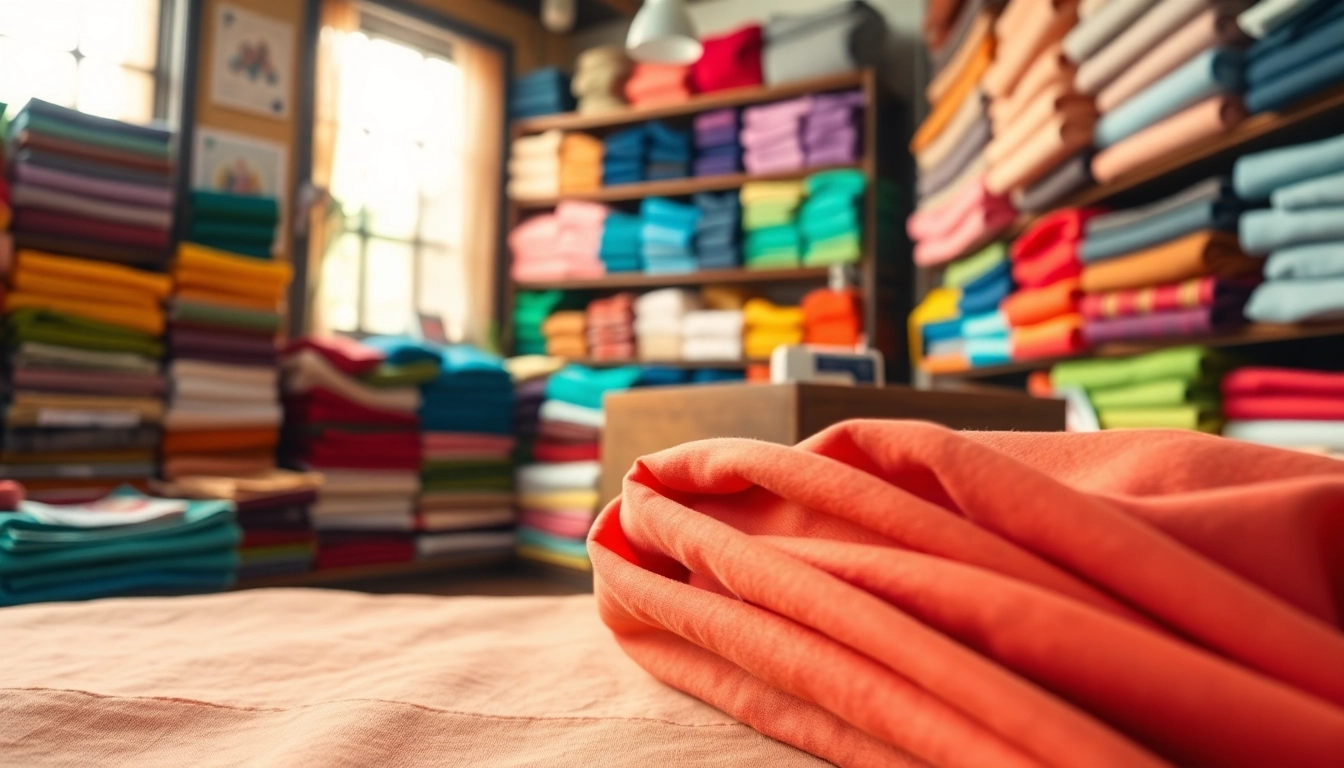Kleurige poplin stoffen bewonderen in een gezellige stoffenwinkel met textuurdetails.