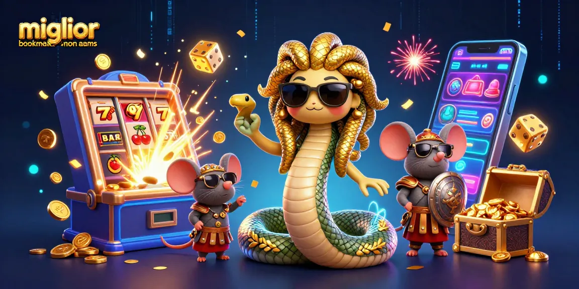 Scopri il miglior bookmaker non AAMS con questa illustrazione vivace di giochi e premi.