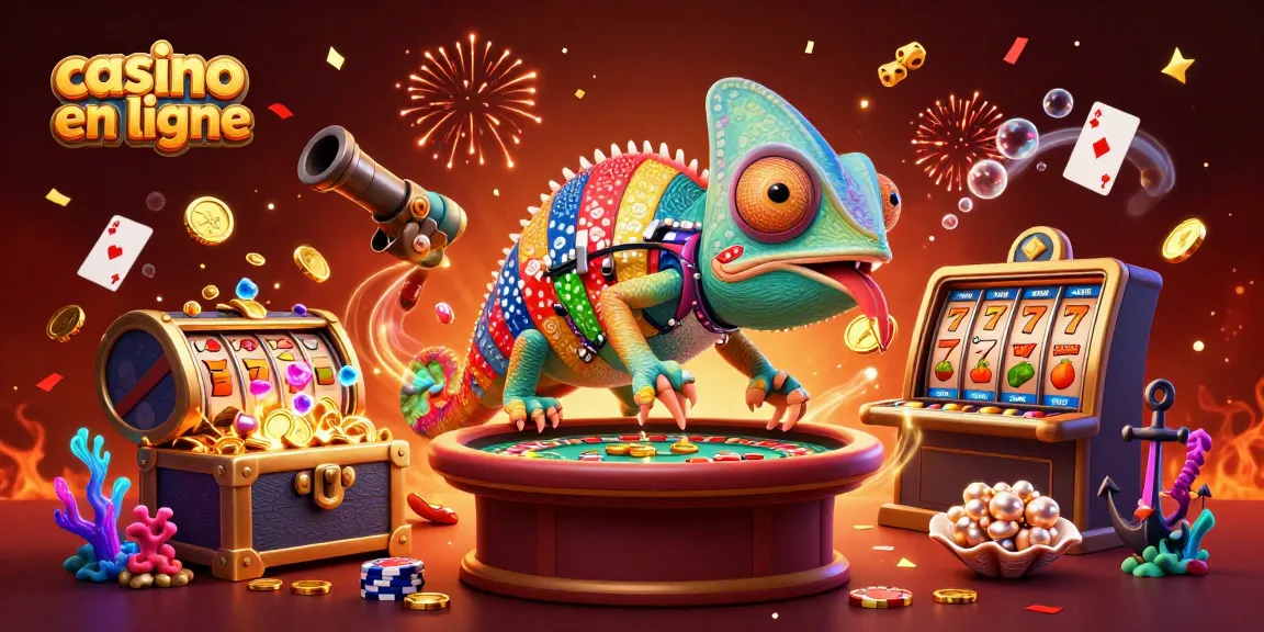 Gagnez en jouant au casino en ligne avec un chameleon animateur coloré entouré de trésors sous-marins.