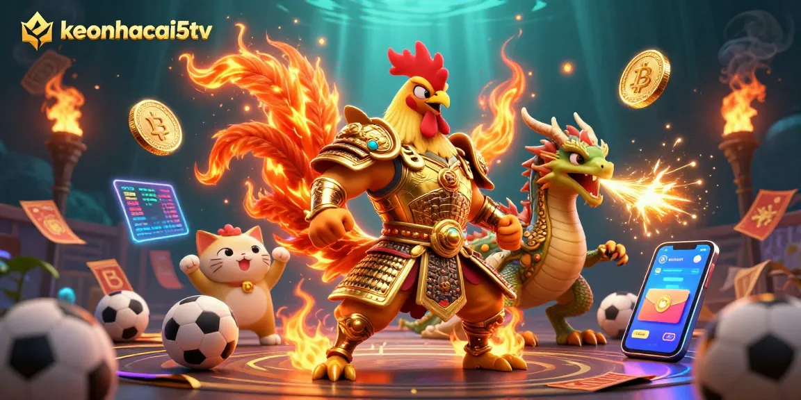 Engage with keonhacai5tv as a fighting rooster warrior and armored dragon hatchling showcase thrilling sports betting.