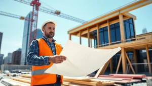 Manhattan General Contractor reviewing plans on a modern construction site