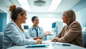 Engaging healthcare provider discussing Health with a patient in a bright clinic.