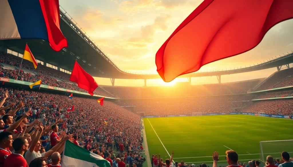 축구중계에 열광하는 팬들이 있는 감동적인 축구 경기 장면