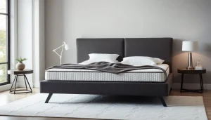 Materasso una piazza e mezza di alta qualità su un elegante letto matrimoniale, per un riposo ottimale.