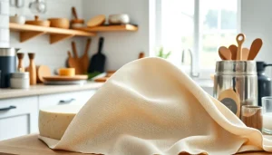 Kaasdoek hangend in een professionele keuken, perfect voor het maken van kaas.