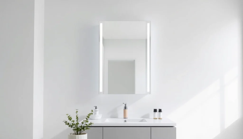 sonni Spiegelschrank im eleganten Badezimmer mit LED-Beleuchtung und modernen Designelementen.