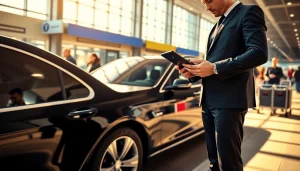 Professional chauffeur delivering Chauffeur Services near me at a busy airport terminal.