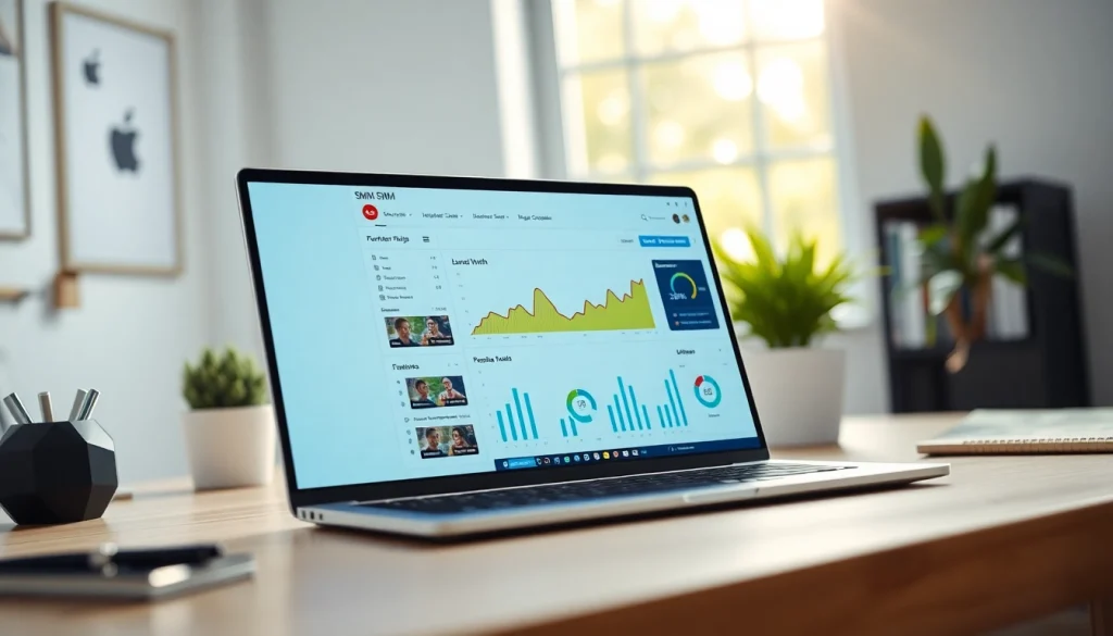 Enhance marketing strategies with a focused view of a youtube smm panel interface on a workspace.