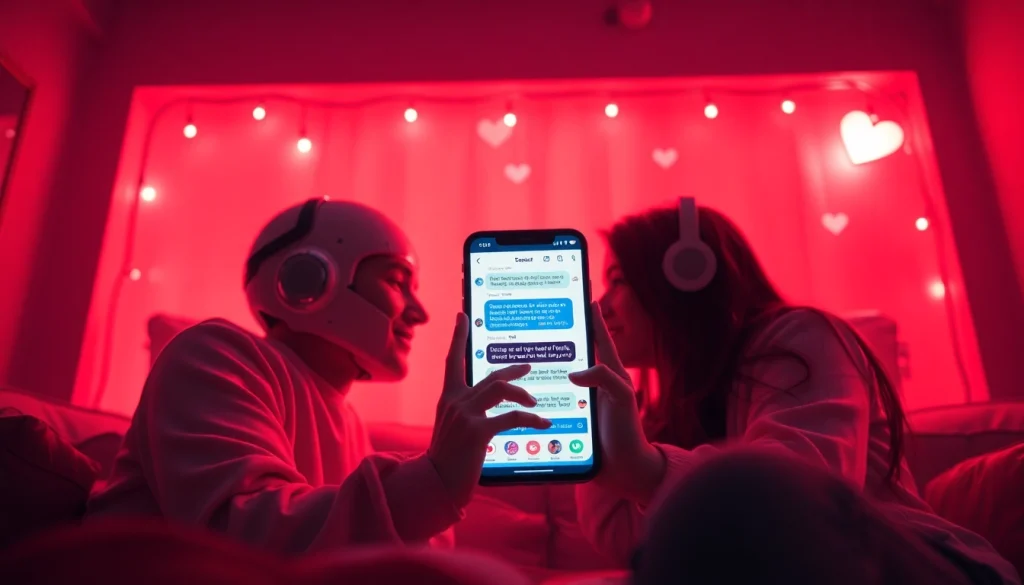 Intimate ai sexting chat session with a digital AI chatbot, highlighting romance and connection.