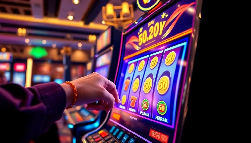 Memenangkan jackpot dalam slot 50 perak dengan gulungan yang penuh warna dan menarik.