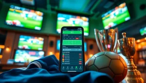 Engaging sports betting sites Alabama scene featuring a smartphone and vibrant sports memorabilia.